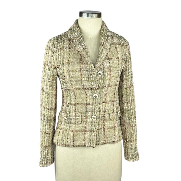 Zara Jackets & Blazers - ZARA Tan Brown Colorful Striped Textured Metallic Cropped Blazer Jacket Size XS
